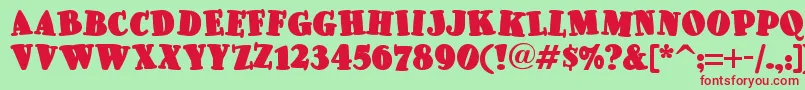 Pleasinglyplumpnf-fontti – punaiset fontit vihreällä taustalla