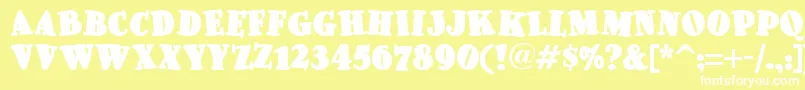 Pleasinglyplumpnf-Schriftart – Weiße Schriften auf gelbem Hintergrund