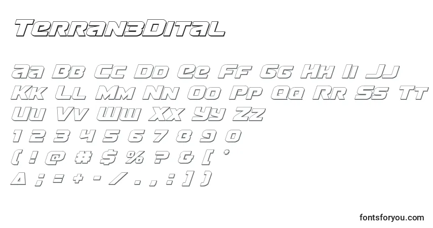 Schriftart Terran3Dital – Alphabet, Zahlen, spezielle Symbole