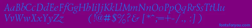 LazurskiexpodcItalic-Schriftart – Blaue Schriften auf violettem Hintergrund