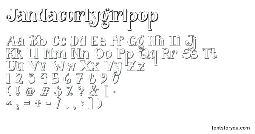 Czcionka Jandacurlygirlpop – alfabet, cyfry, specjalne znaki