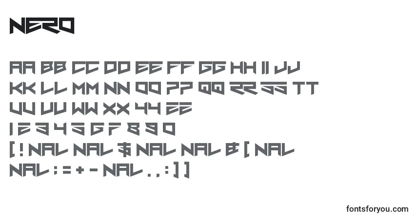 A fonte Nero (68992) – alfabeto, números, caracteres especiais