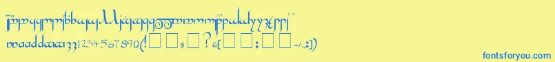 フォントTengwar – 青い文字が黄色の背景にあります。