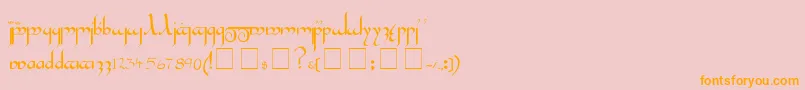 Tengwar-Schriftart – Orangefarbene Schriften auf rosa Hintergrund