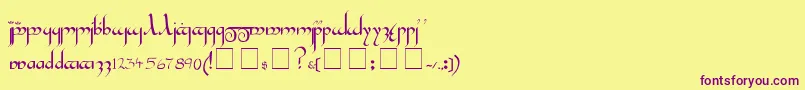 Tengwar-Schriftart – Violette Schriften auf gelbem Hintergrund