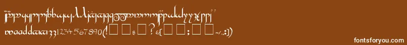 Tengwar-Schriftart – Weiße Schriften auf braunem Hintergrund