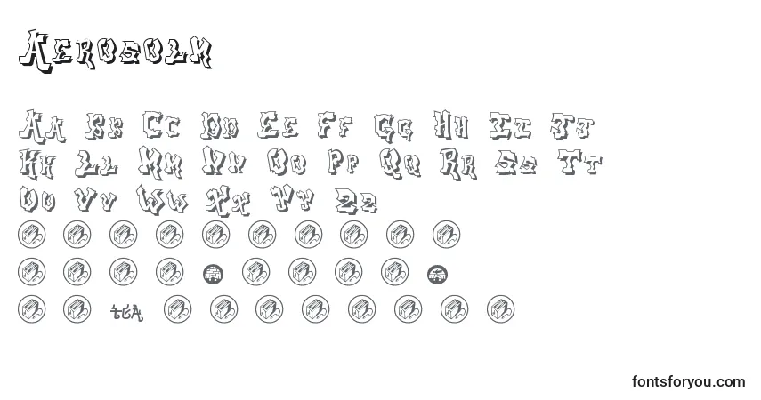A fonte Aerosolm – alfabeto, números, caracteres especiais