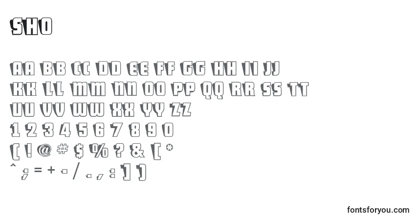 A fonte Sho – alfabeto, números, caracteres especiais