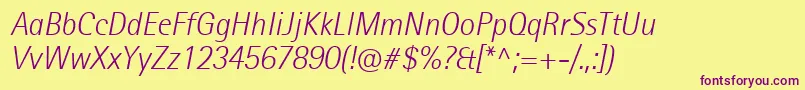 RotisIiSansProLightItalic Font – Purple Fonts on Yellow Background