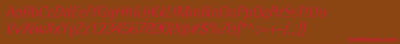 フォントRotisIiSansProLightItalic – 赤い文字が茶色の背景にあります。