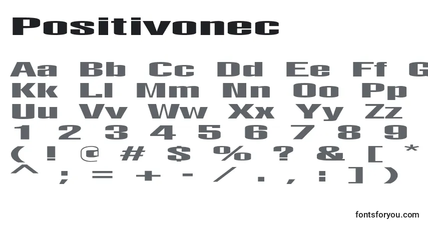 A fonte Positivonec – alfabeto, números, caracteres especiais