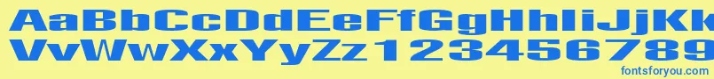 フォントPositivonec – 青い文字が黄色の背景にあります。