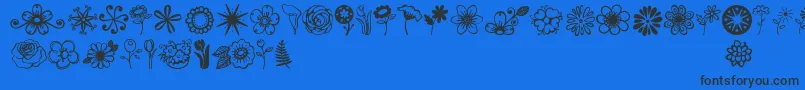 Janda Flower Doodles-Schriftart – Schwarze Schriften auf blauem Hintergrund