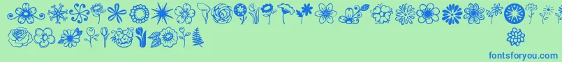 Czcionka Janda Flower Doodles – niebieskie czcionki na zielonym tle