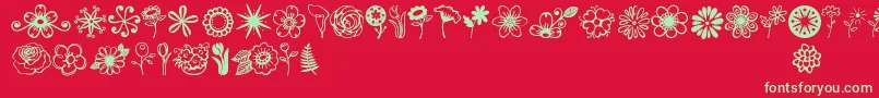 Шрифт Janda Flower Doodles – зелёные шрифты на красном фоне