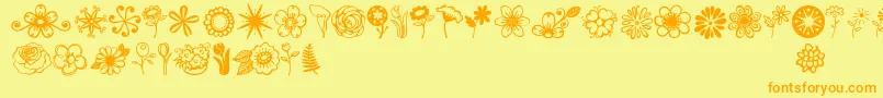 Janda Flower Doodles-Schriftart – Orangefarbene Schriften auf gelbem Hintergrund