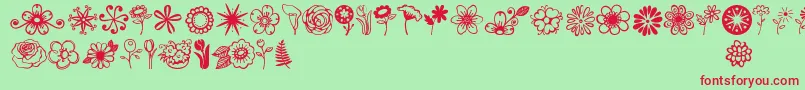 Janda Flower Doodles-Schriftart – Rote Schriften auf grünem Hintergrund