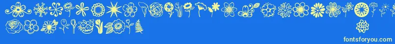 Janda Flower Doodles-Schriftart – Gelbe Schriften auf blauem Hintergrund