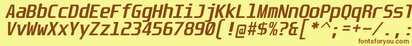 フォントUnispaceBdIt – 茶色の文字が黄色の背景にあります。