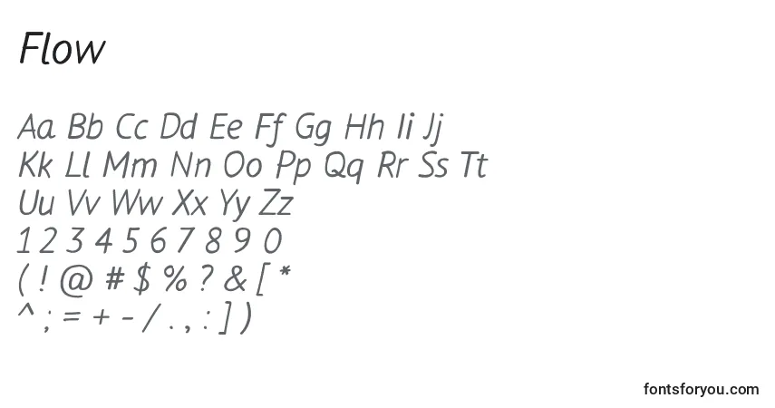 A fonte Flow (69010) – alfabeto, números, caracteres especiais