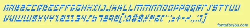 フォントMmanci – 青い文字が黄色の背景にあります。