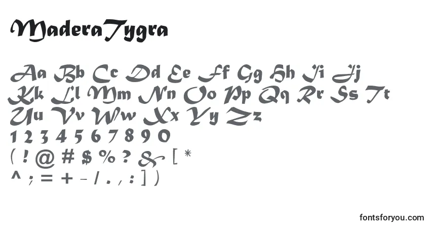 A fonte MaderaTygra – alfabeto, números, caracteres especiais