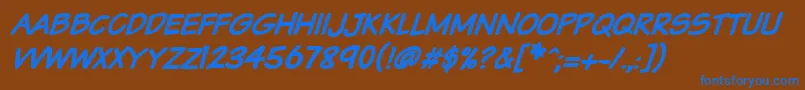 Vtcsundaykomixcapsbolditalic Font – Blue Fonts on Brown Background