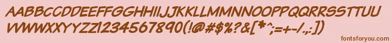 Шрифт Vtcsundaykomixcapsbolditalic – коричневые шрифты на розовом фоне