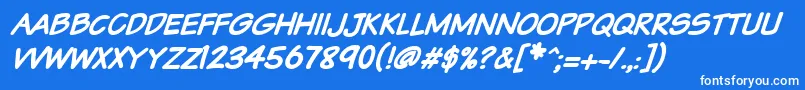 Vtcsundaykomixcapsbolditalic Font – White Fonts on Blue Background