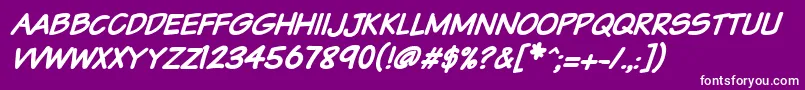 Vtcsundaykomixcapsbolditalic-fontti – valkoiset fontit violetilla taustalla