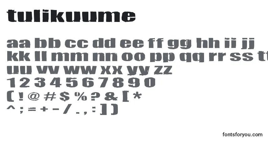 Czcionka Tulikuume – alfabet, cyfry, specjalne znaki