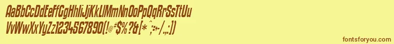 フォントKenyanCoffeeItalic – 茶色の文字が黄色の背景にあります。