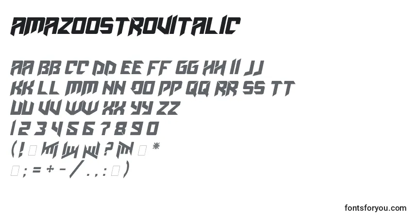 Schriftart Amazoostrovitalic – Alphabet, Zahlen, spezielle Symbole