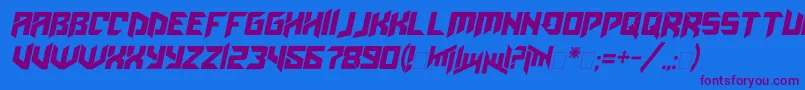 Więcej informacji o czcionce Amazoostrovitalic Czcionka Amazoostrovitalic – fioletowe czcionki na niebieskim tle