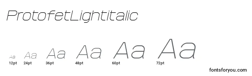 Размеры шрифта ProtofetLightitalic