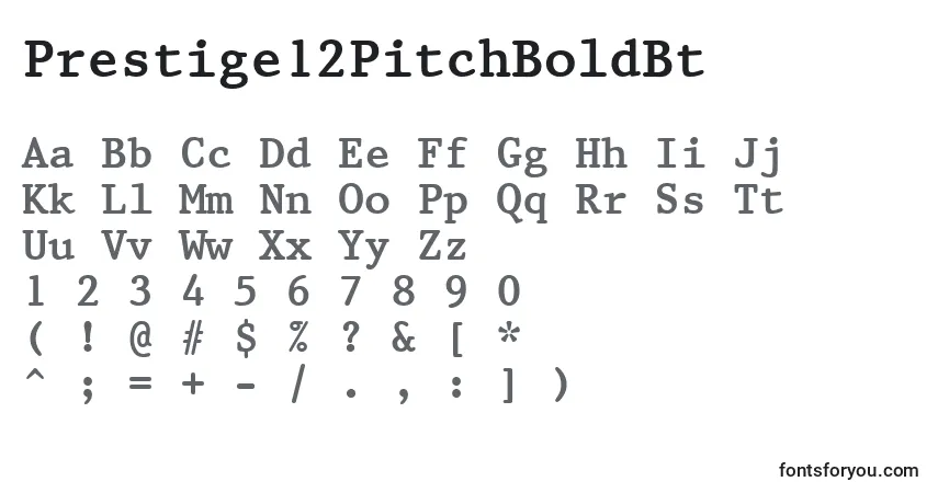 Czcionka Prestige12PitchBoldBt – alfabet, cyfry, specjalne znaki