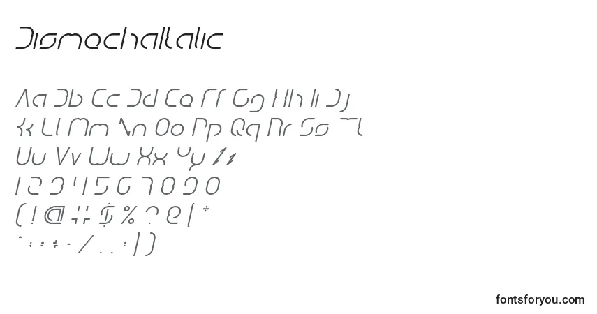 Czcionka DismechaItalic – alfabet, cyfry, specjalne znaki