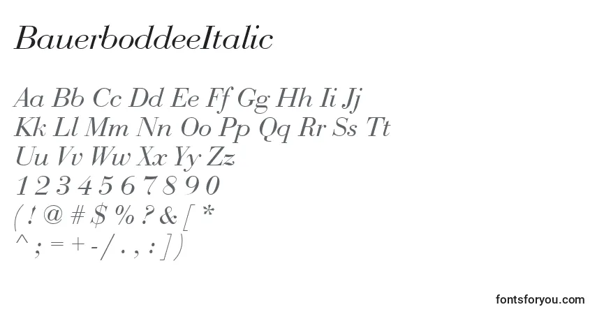 Schriftart BauerboddeeItalic – Alphabet, Zahlen, spezielle Symbole