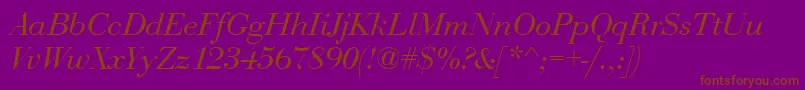 BauerboddeeItalic-Schriftart – Braune Schriften auf violettem Hintergrund