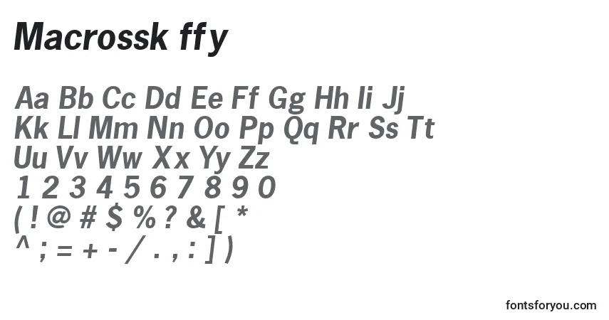 Schriftart Macrossk ffy – Alphabet, Zahlen, spezielle Symbole