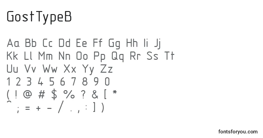 A fonte GostTypeB – alfabeto, números, caracteres especiais