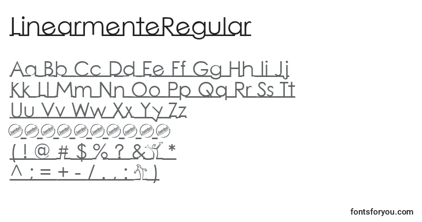 Schriftart LinearmenteRegular – Alphabet, Zahlen, spezielle Symbole