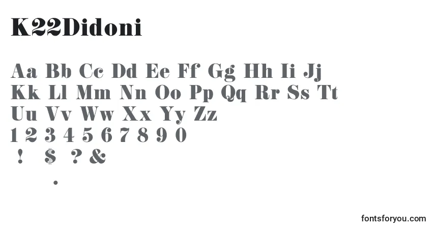 A fonte K22Didoni – alfabeto, números, caracteres especiais