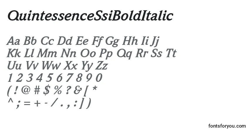 Шрифт QuintessenceSsiBoldItalic – алфавит, цифры, специальные символы
