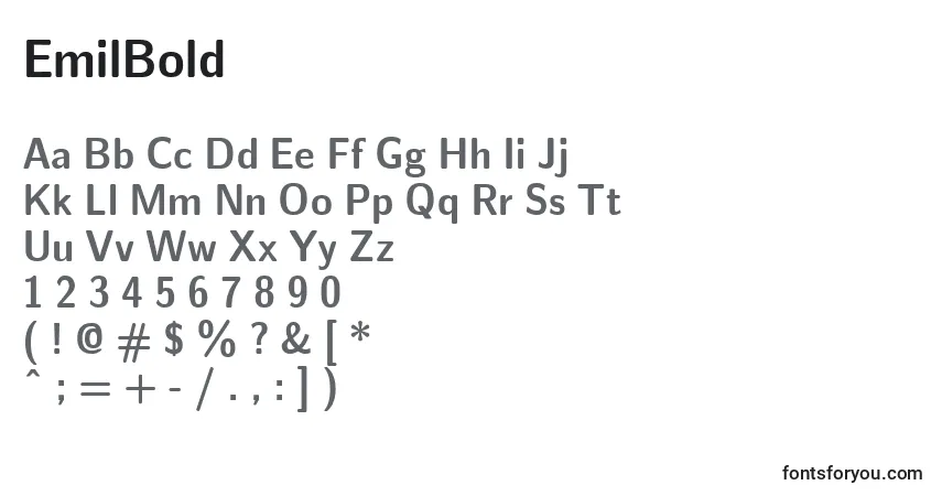 Шрифт EmilBold – алфавит, цифры, специальные символы