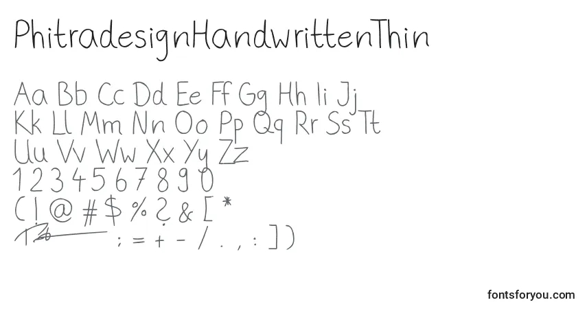 Шрифт PhitradesignHandwrittenThin – алфавит, цифры, специальные символы