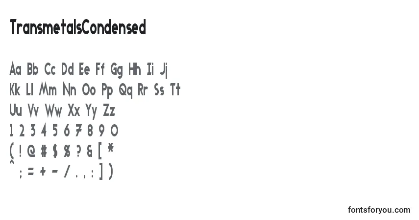 Шрифт TransmetalsCondensed – алфавит, цифры, специальные символы