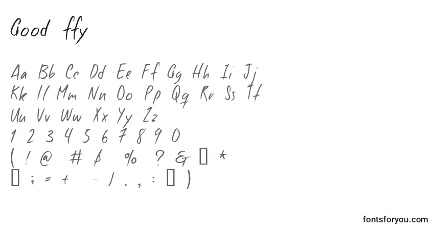 Czcionka Good ffy – alfabet, cyfry, specjalne znaki