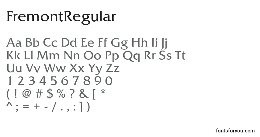 Шрифт FremontRegular – алфавит, цифры, специальные символы