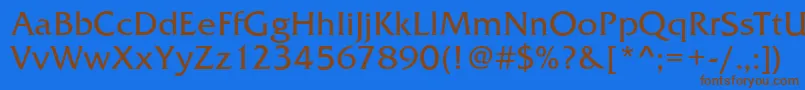 フォントFremontRegular – 茶色の文字が青い背景にあります。